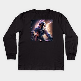 Exploring cosmic limits: An astronaut immersed in the vastness of space. Kids Long Sleeve T-Shirt